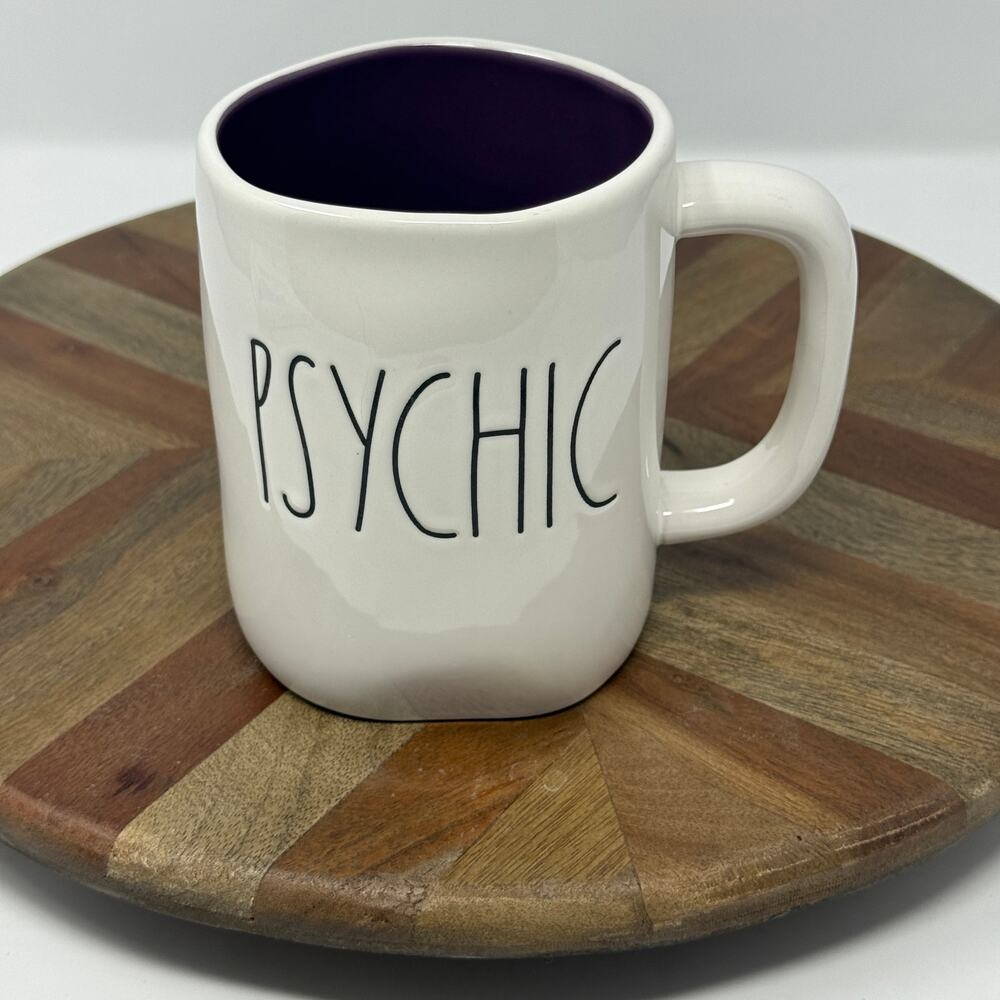 Rae Dunn PSYCHIC Mug White Purple Artisan Collection Farmhouse Coffee Cup